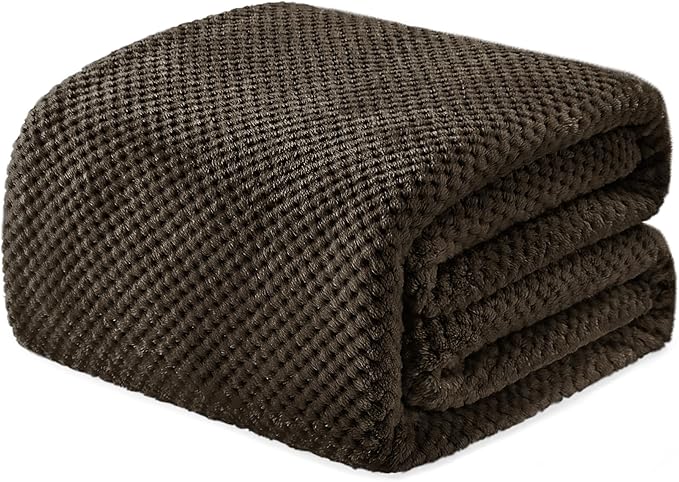 Throw Blanket Coffee Waffle Jacquard Flannel 50 x 70 Inches