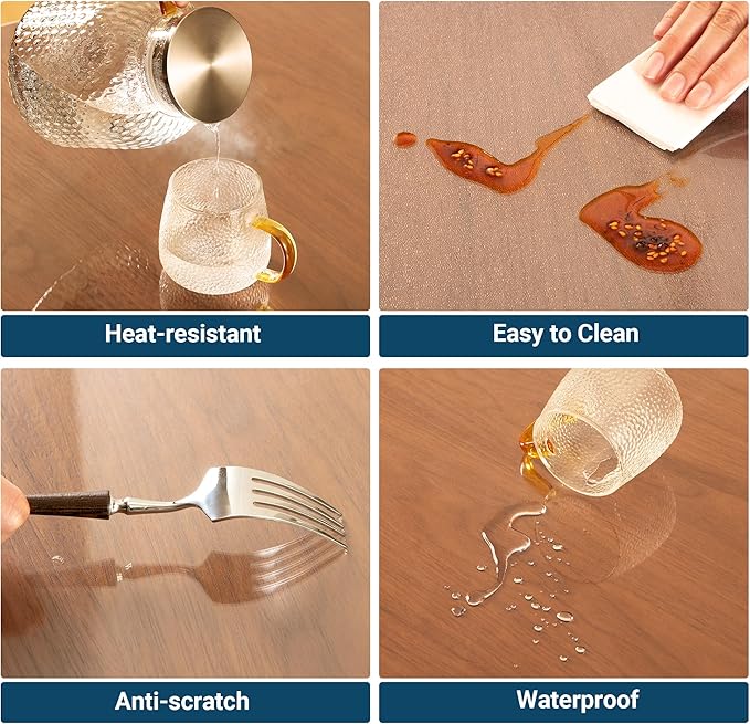 Clear Table Cover Protector Rectangle 40 x 78 Inch, 2.0mm Transparent Plastic Table Protector Waterproof, Anti-Scratch Clear Desk Mat for Office Desktop Dresser Dining Table, FDA Compliant