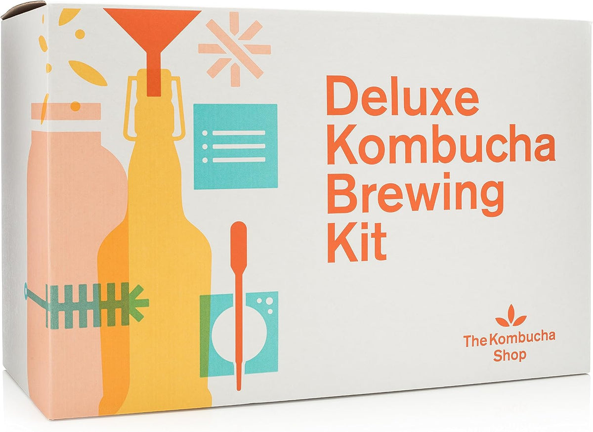 Deluxe Organic Kombucha Starter Kit - Six Swing Top Bottles, Stainless Steel