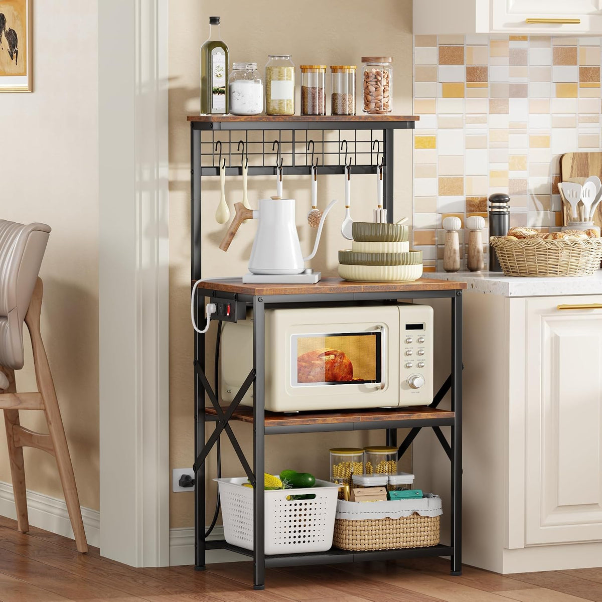 Kitchen Bakers Rack with Power Outlet, 22-Inch Microwave Stand – detail