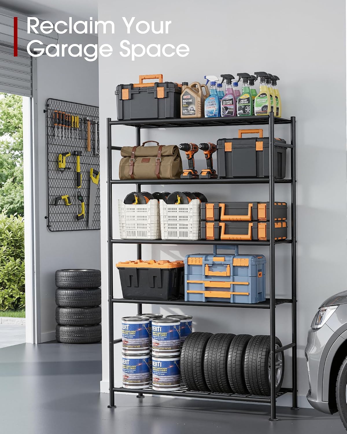 Storage Shelves - 5 Tier Shelf Organizer, Heavy Duty Garage Shelving Unit – alternate view