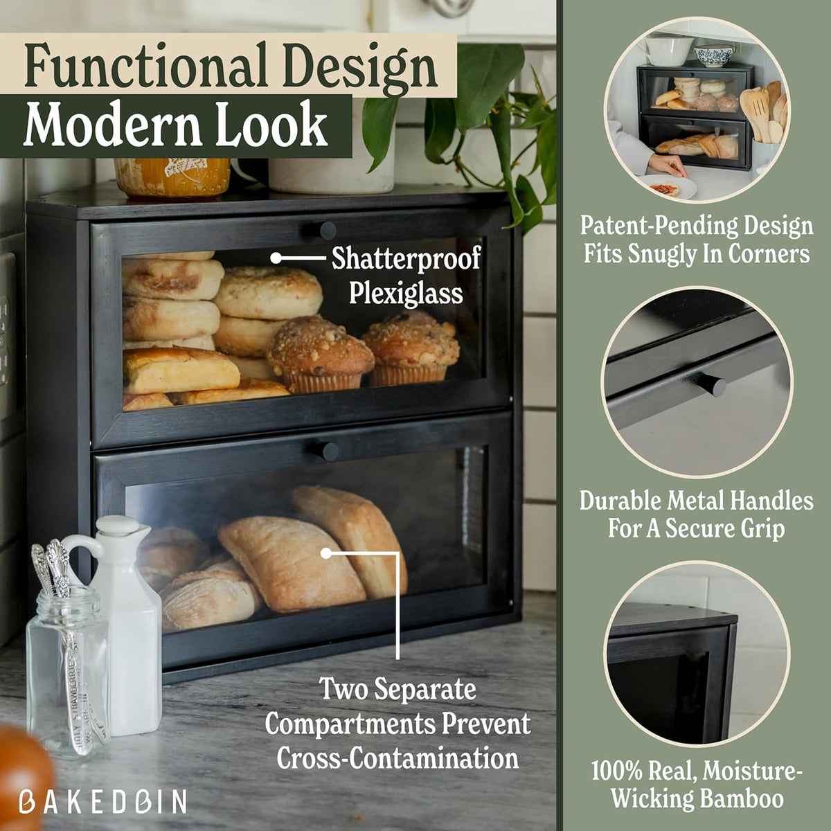 Corner Bread Box for Kitchen Countertop - New 2026 Airtight Design - Extra – alternate view