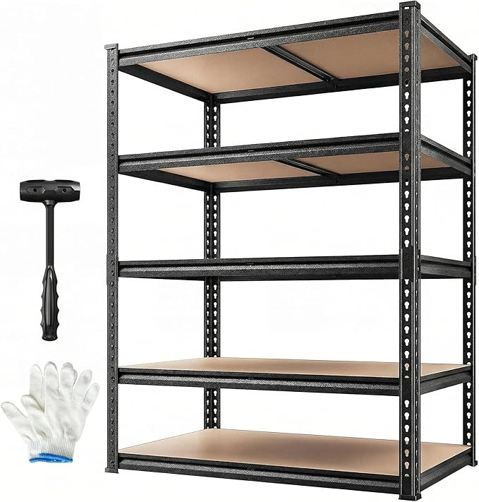 Standing Shelf Units 5-Tier Storage Rack, 72-Inch Height, Black