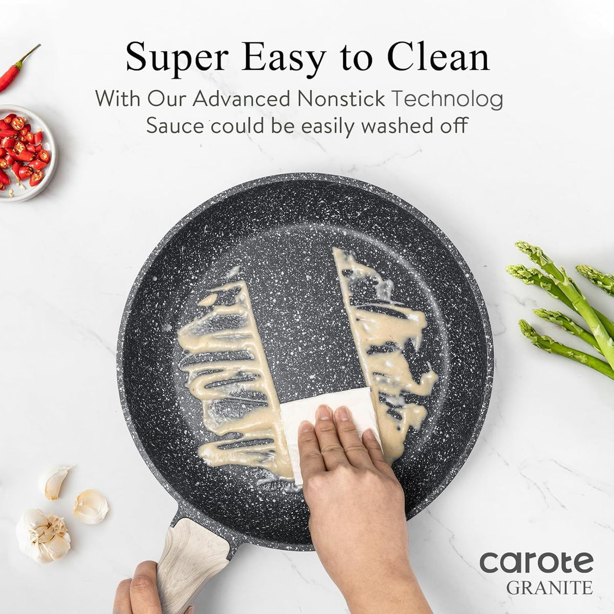 12 Inch Nonstick Deep Frying Pan with Lid, 5.5 Qt Black Granite – alternate view