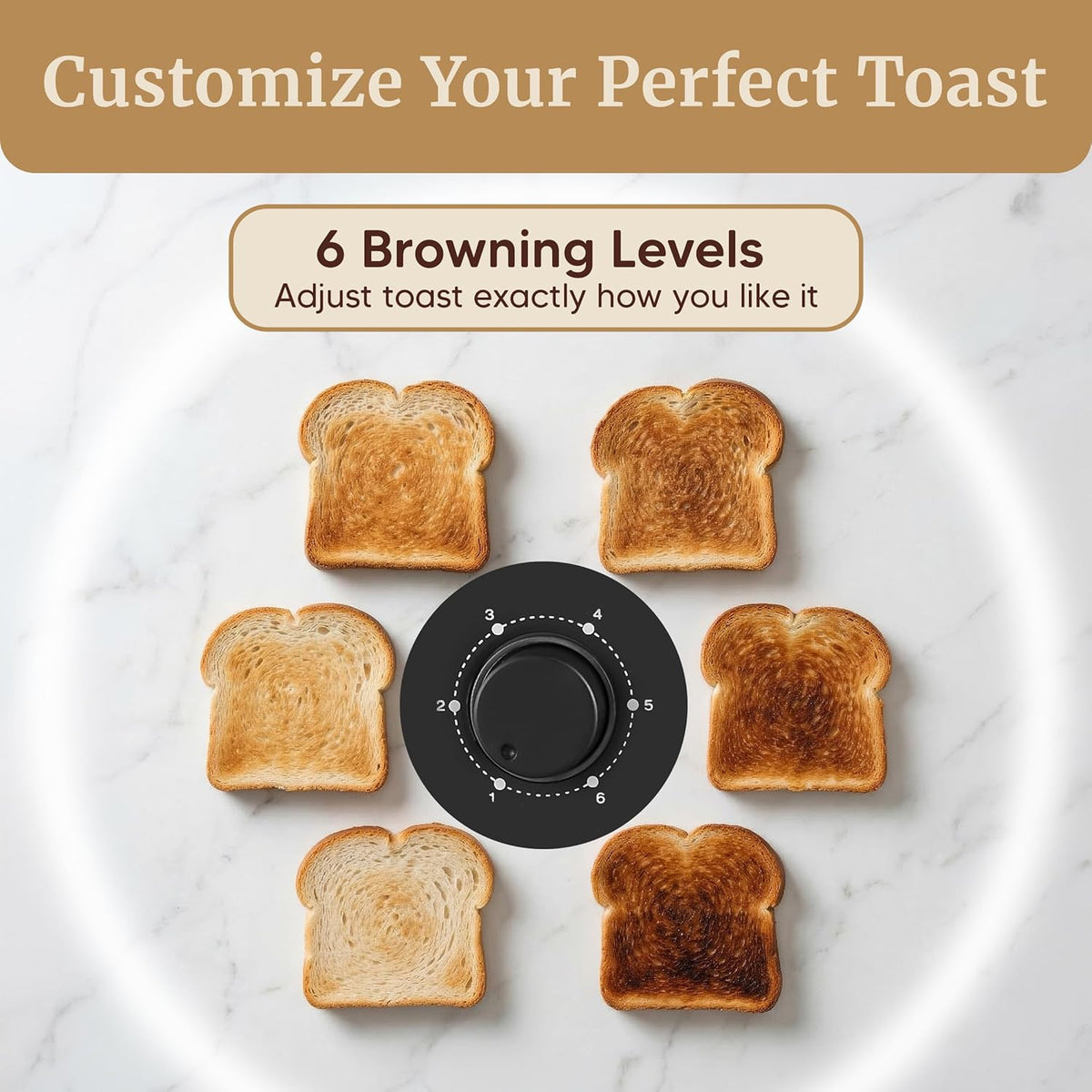 4-Slice Long Slot Toaster, Extra-Wide Slots, 6 Browning – size reference