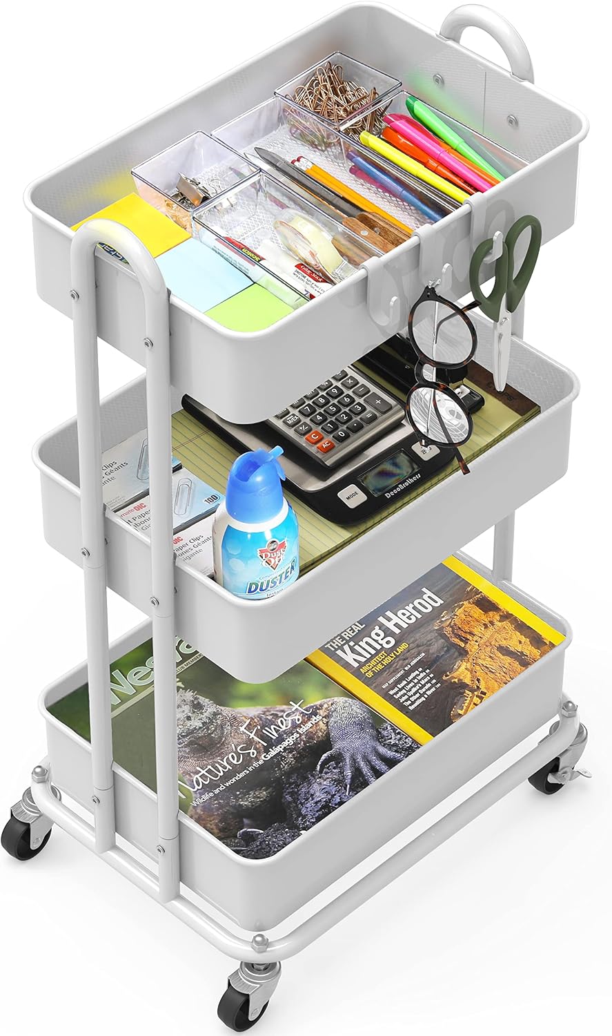 3-Tier Heavy Duty Metal Utility Rolling Cart, White – close-up