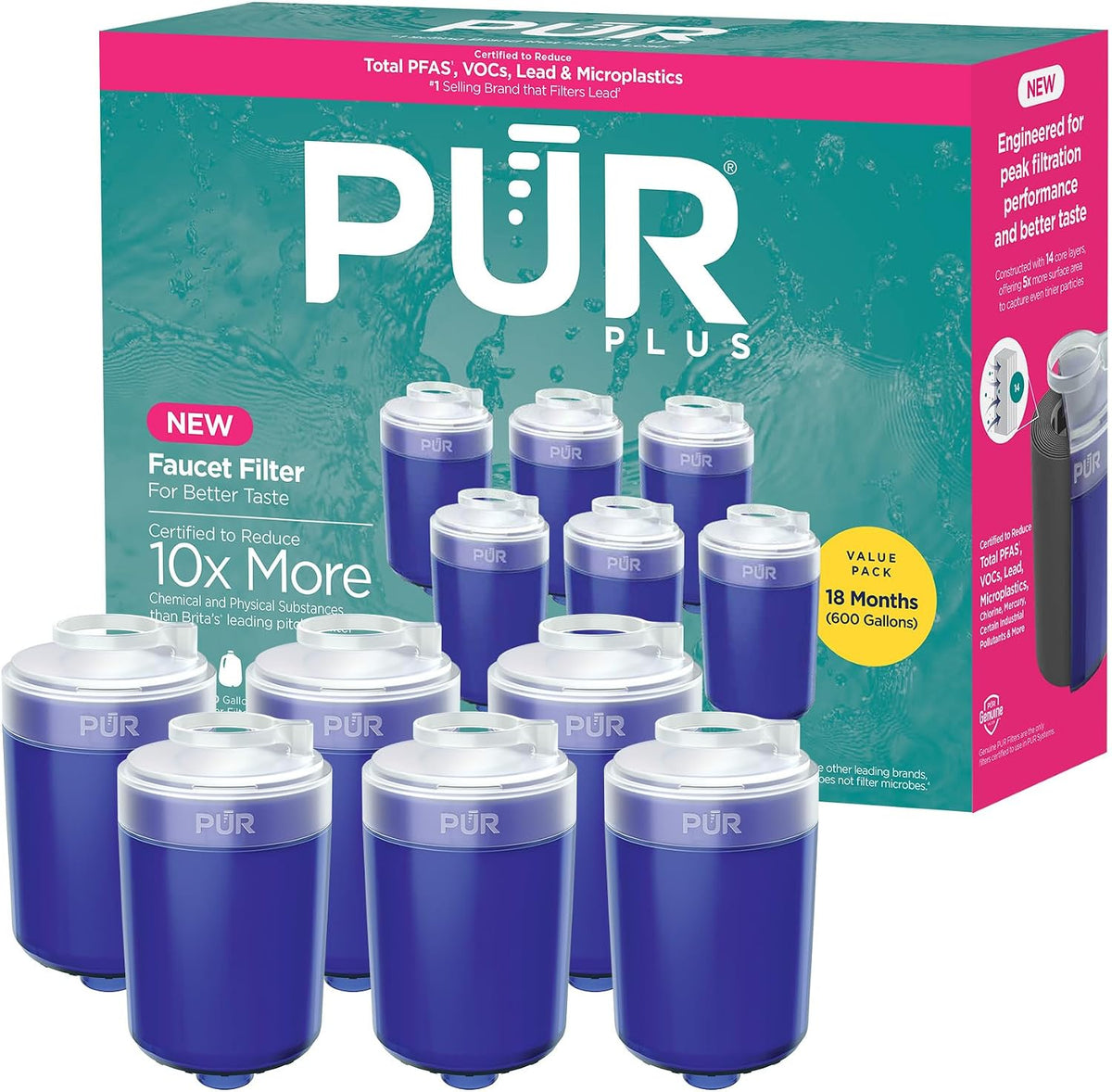 Plus Faucet Mount Water Filter Replacement with Mineral Core for Great Taste, 6