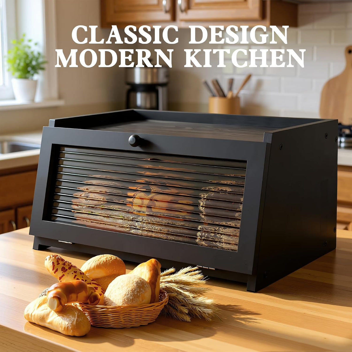 Bread Box for Kitchen Countertop,Black – detail