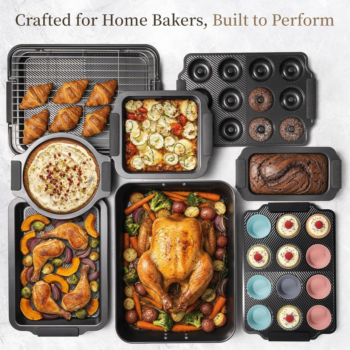 25-Piece Nonstick Baking Pans Set with Large Turkey Roasting Pan, Stackable – set view