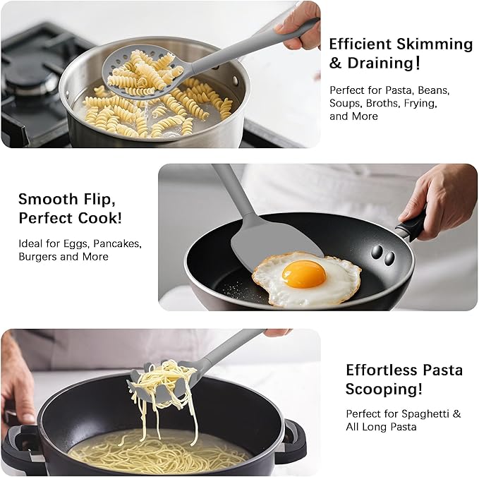 Silicone Kitchen Cooking Utensils Set with Holder – 14, PureGray