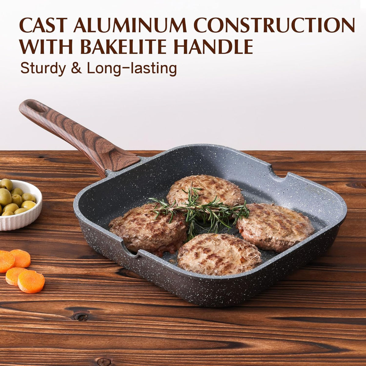 Nonstick Grill Pan with Lid, Grill Pan for Stove Tops, Versatile Griddle Pan – another angle