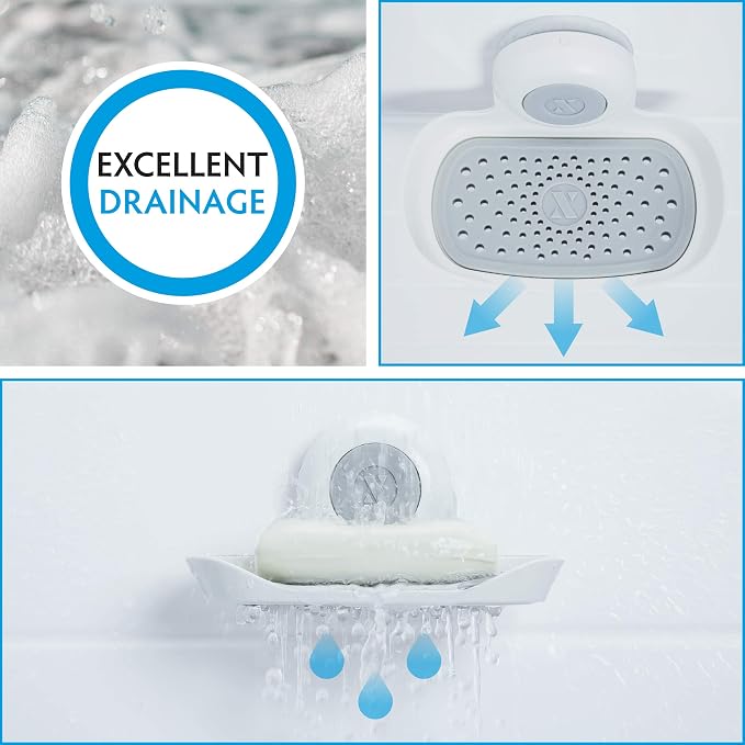 Suction Cup Soap Dish, White Plastic, Removable Tray, 5.75 x 3.6 Inch