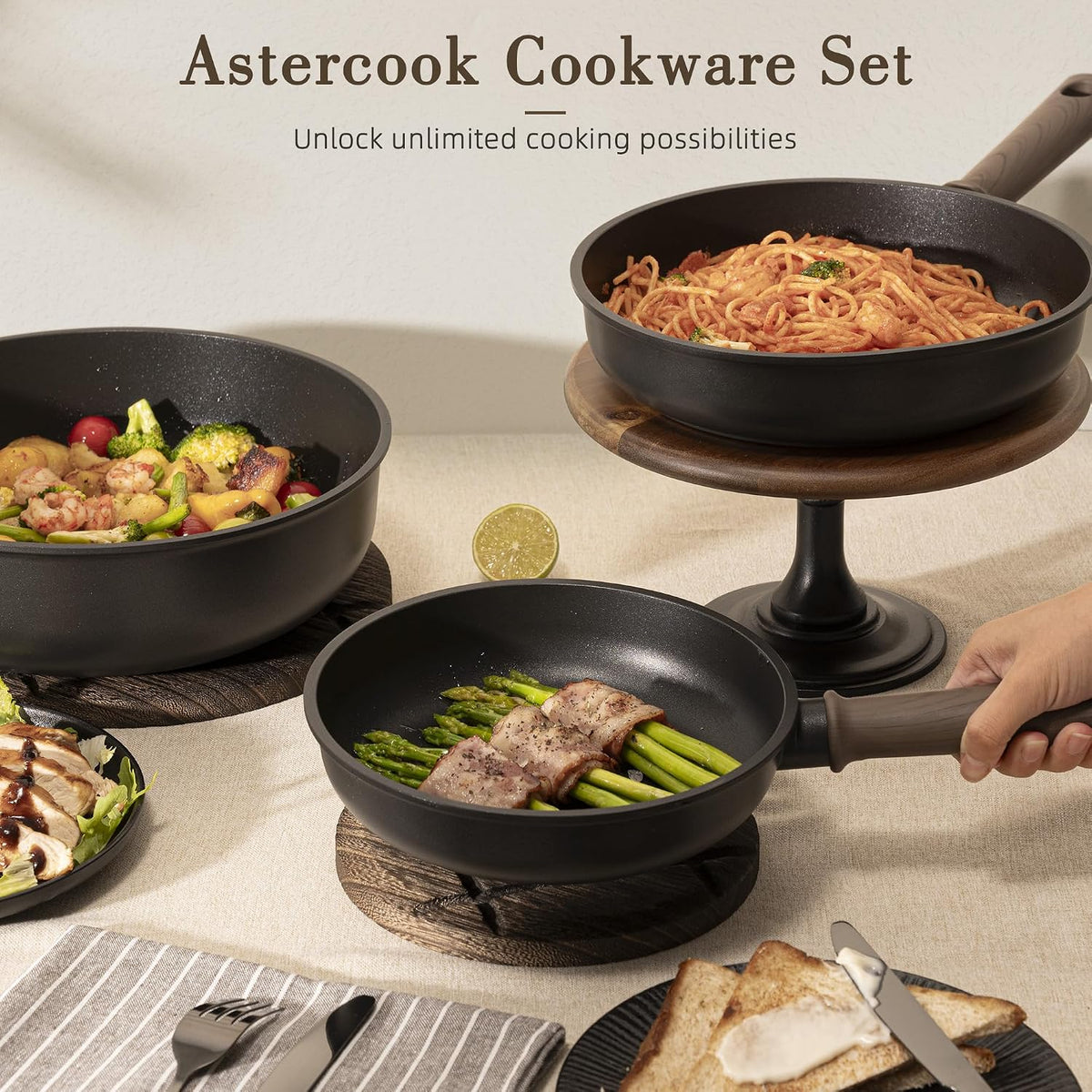 19 Pcs Pots and Pans Set Non Stick, Black Titanium Induction Kitchen Cookware – size reference