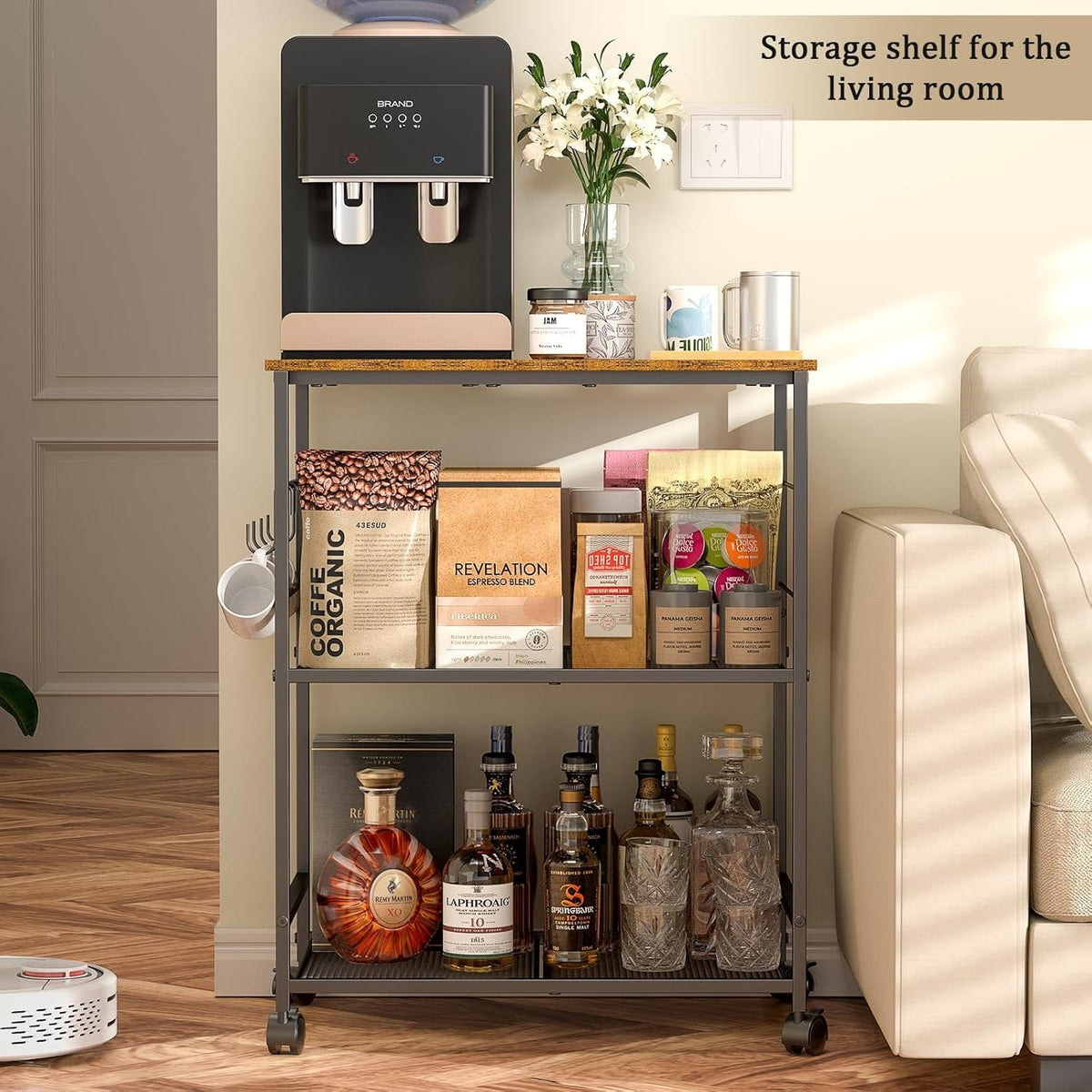 Rolling Kitchen Microwave Cart, 3 Tier Microwave Table Stand with Storage – another angle