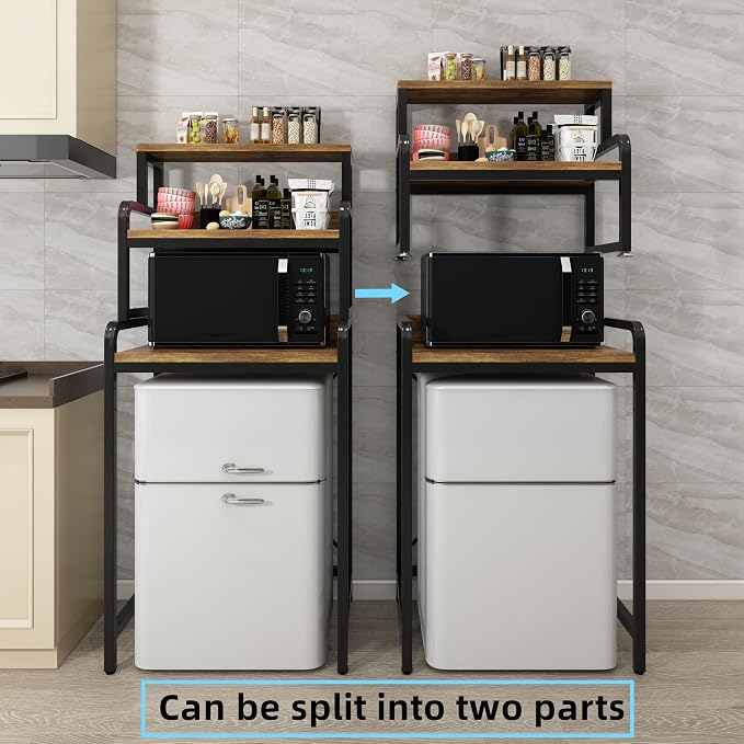 Standing Bakers Rack 4-Tier Metal Kitchen Shelf, Rustic Brown