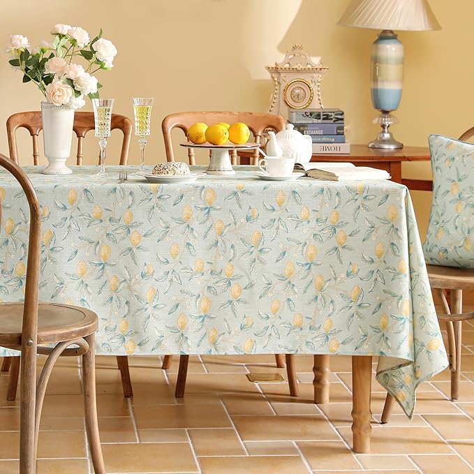 patdrea Designer Linen Green Small Tablecloth for Rectangle Table,Vintage Breathable Yellow Fruits Pattern Table Cloth,Decoration Cover for Kitchen Dining,Christmas,Thanksgiving,55"x71"-Ania a