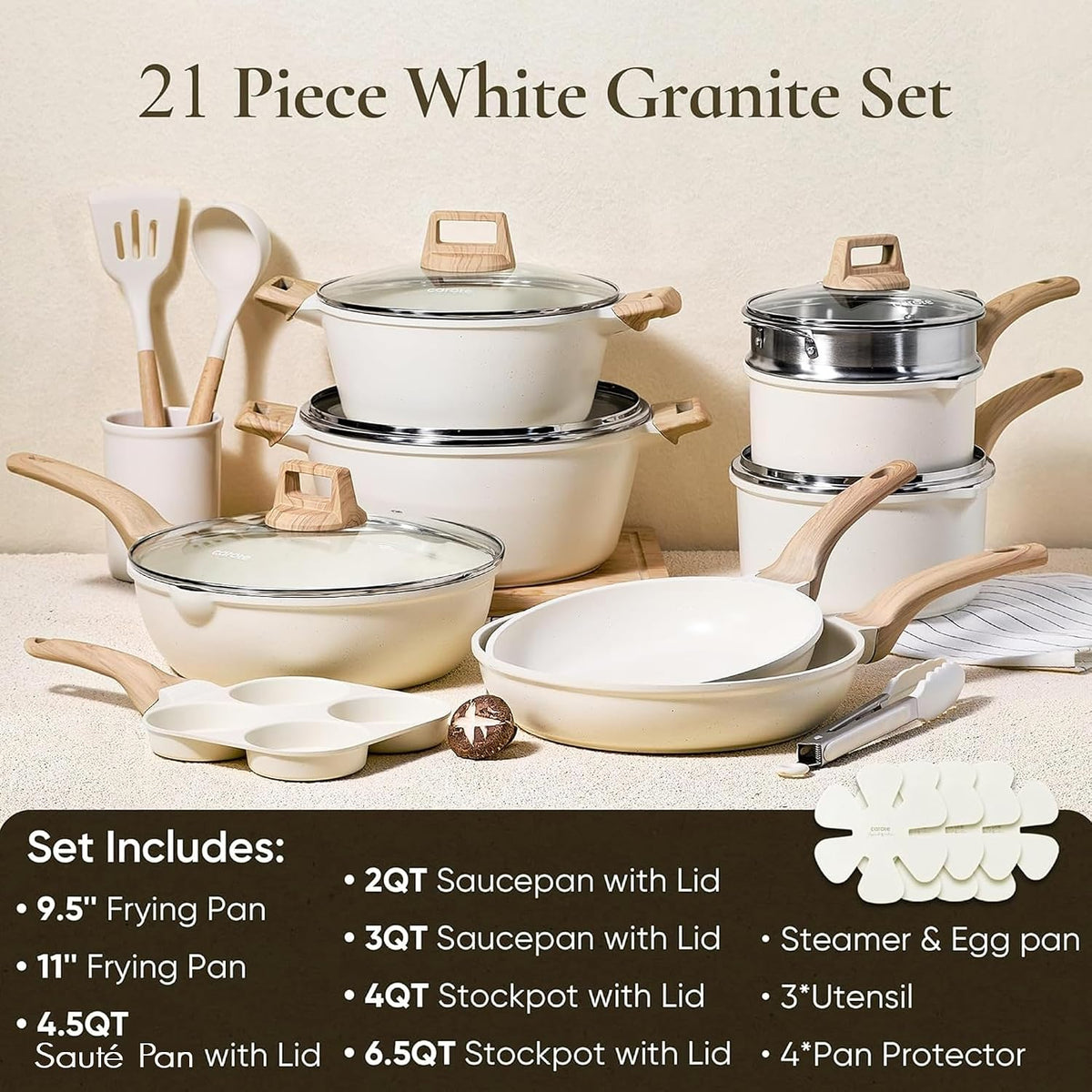 21pcs Pots and Pans Set, Nonstick Cookware Sets, with Egg Pan – detail