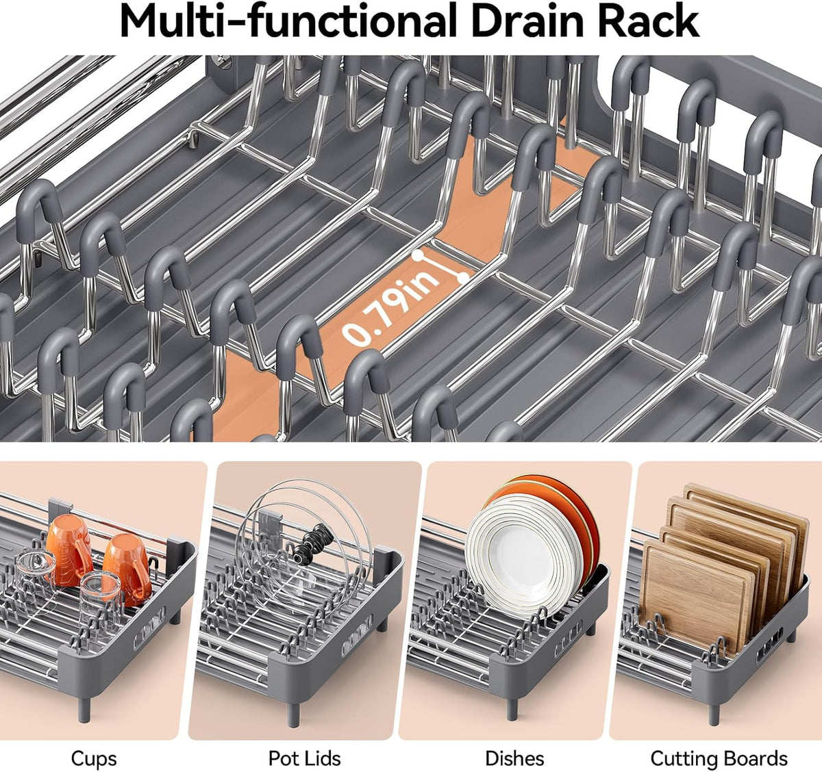 Extendable Stainless Dish Drying Rack for Kitchen Counter, Gray – alternate view