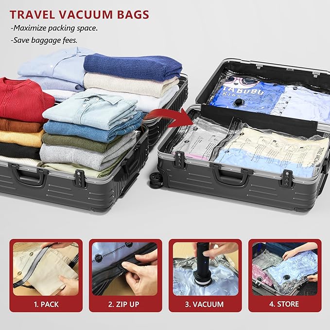 SUOCO Travel Vacuum Seal Bags for Clothing with Rechargeable Electric Pump, 15 Pack Compression Packing Bags for Luggage Suitcase Backpack, Carry-on Size Space Saver Storage
