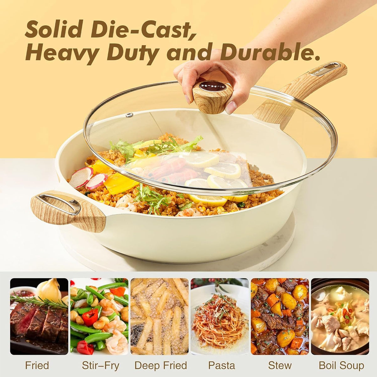 Ceramic Nonstick Frying Pan Skillet with Lid, 12 Inch Large Deep Frying Pan, 5 – features