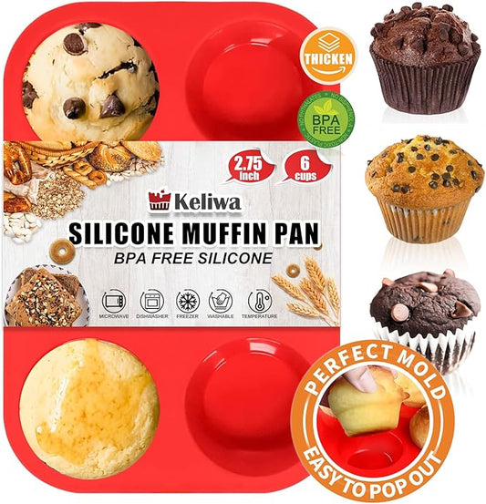 6 Cups Jumbo Muffin Pan,Silicone Cupcake Pan for Baking Food Grade Silicone Non Stick - Upgraded Thickened