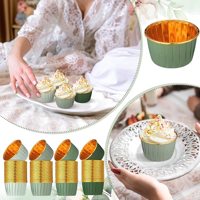 Baking Cups, 100 Count Sage Green Gradient Foil, Nonstick