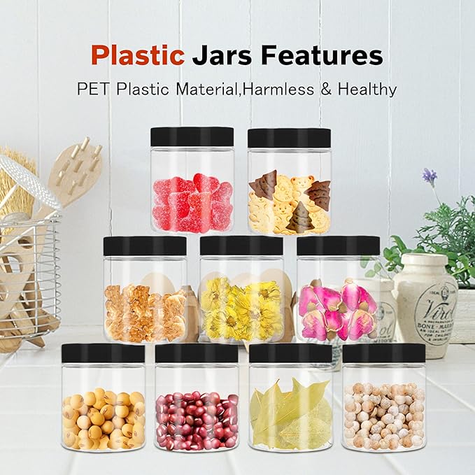 Food Storage Jars with Lids, 48 Pcs, 8 oz and 3.4 oz, Clear Plastic