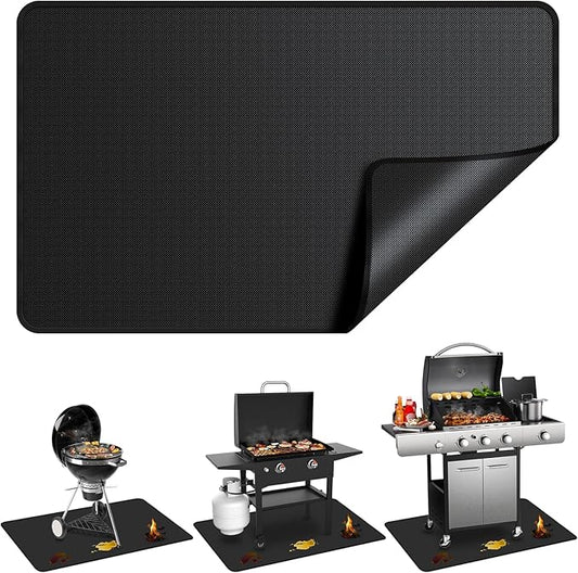 Large 60 x 40 inch Under Grill Mats for Outdoor Grill, Double-Sided Fireproof Deck Patio Protector Mat, Waterproof Oil-Proof BBQ Floor Pad Indoor Fire Pit Fireplace Mat