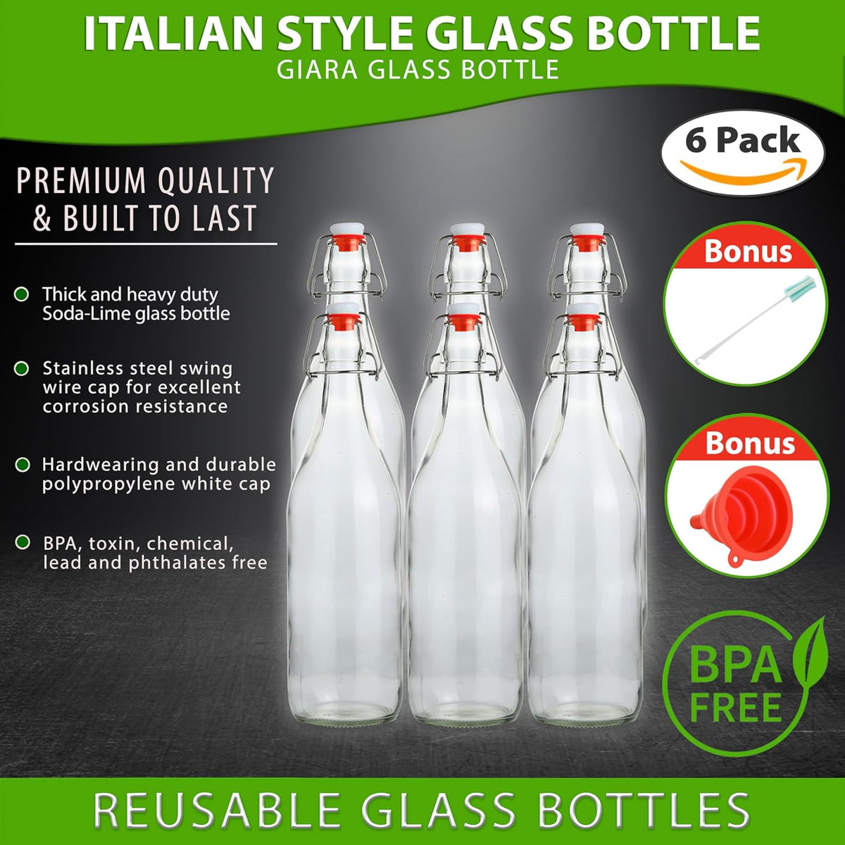 Flip Top Glass Bottle [1 Liter / 33 fl. oz.] [Pack of 6] – Swing Brewing – close-up