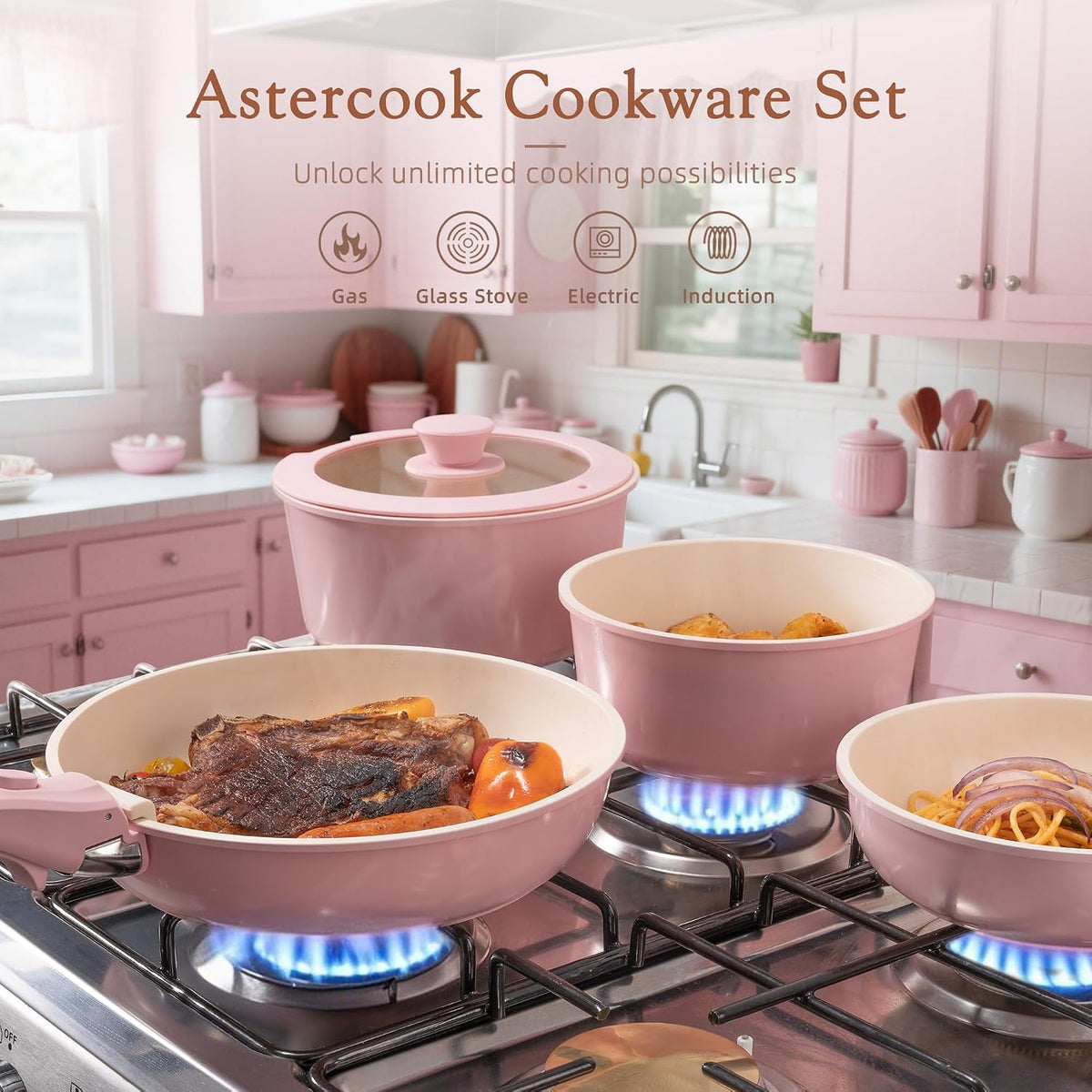 21 Pcs Pots and Pans Set Non Stick, Ceramic Cookware Set Detachable Handle, RV – detail