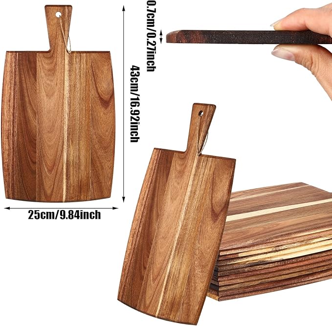 Cutting Board Set, 18 Pieces Acacia Wood with Built-In Handles