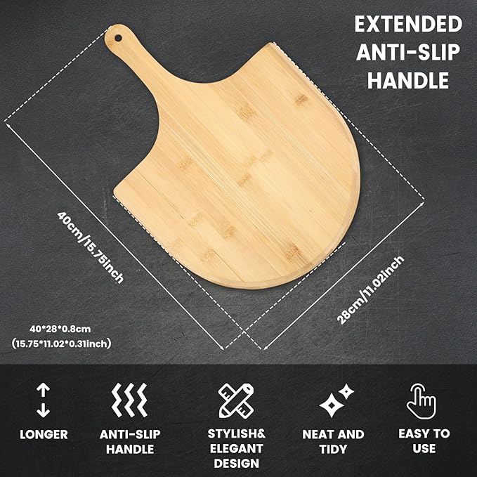 2 Pack Pizza Peel 11 Inch, Natural Bamboo Pizza Spatula Wooden Pizza Spatula Paddle Board for Home Pizza Cutting，Cheese, Bread,Fruit,Vegetable Oragaznie (2)