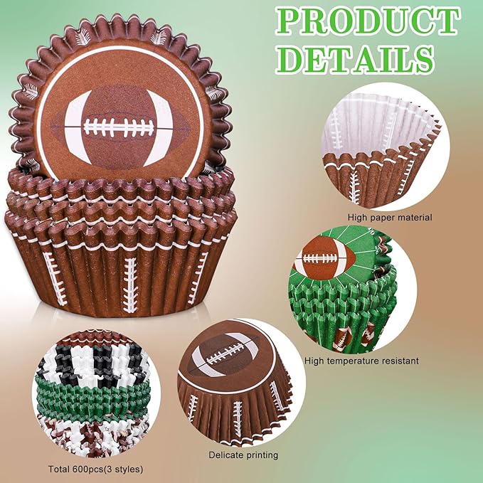 Baking Cups, 600 Pcs Football Themed Paper Cupcake Liners in 6 Designs