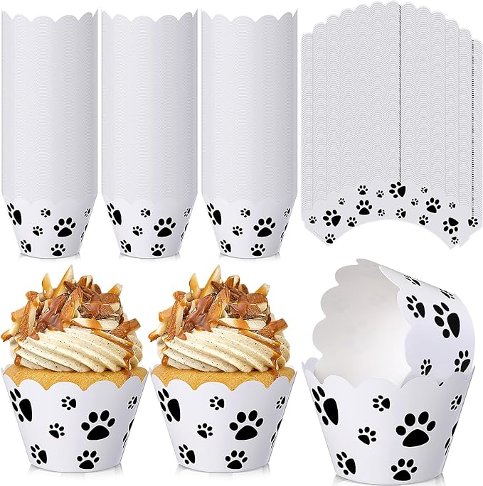 Baking Cups, 100 Count Dog Paw Print Cupcake Liners in Black and White