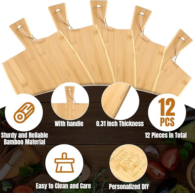 Cutting Boards with Handles, Bamboo Set of 12, 17 x 10 Inch