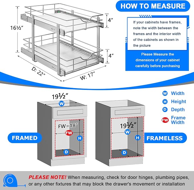 Pull-Out Organizer, 2-Tier Alloy Steel Cabinet Shelf with Soft-Close Slides