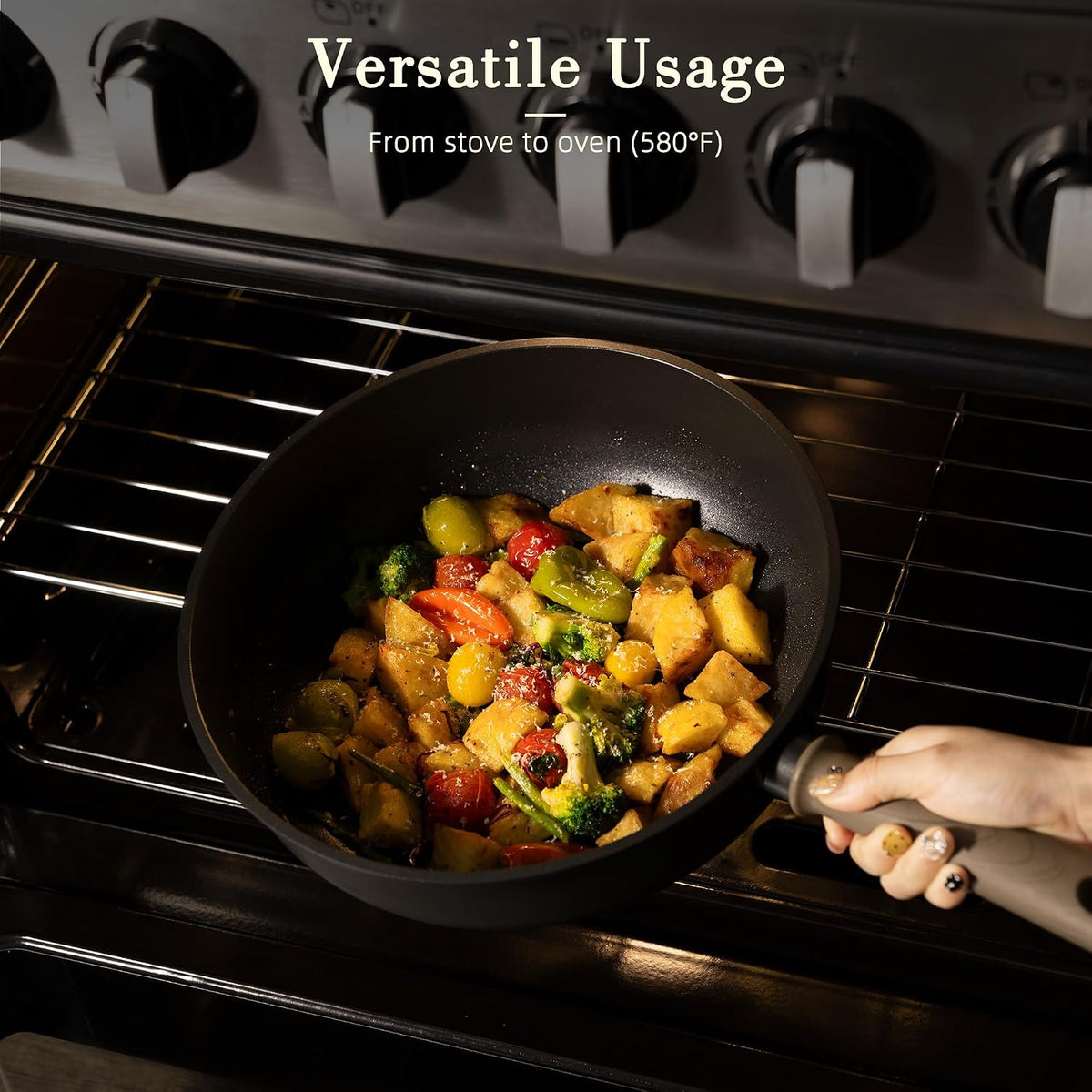 19 Pcs Pots and Pans Set Non Stick, Black Titanium Induction Kitchen Cookware – another angle