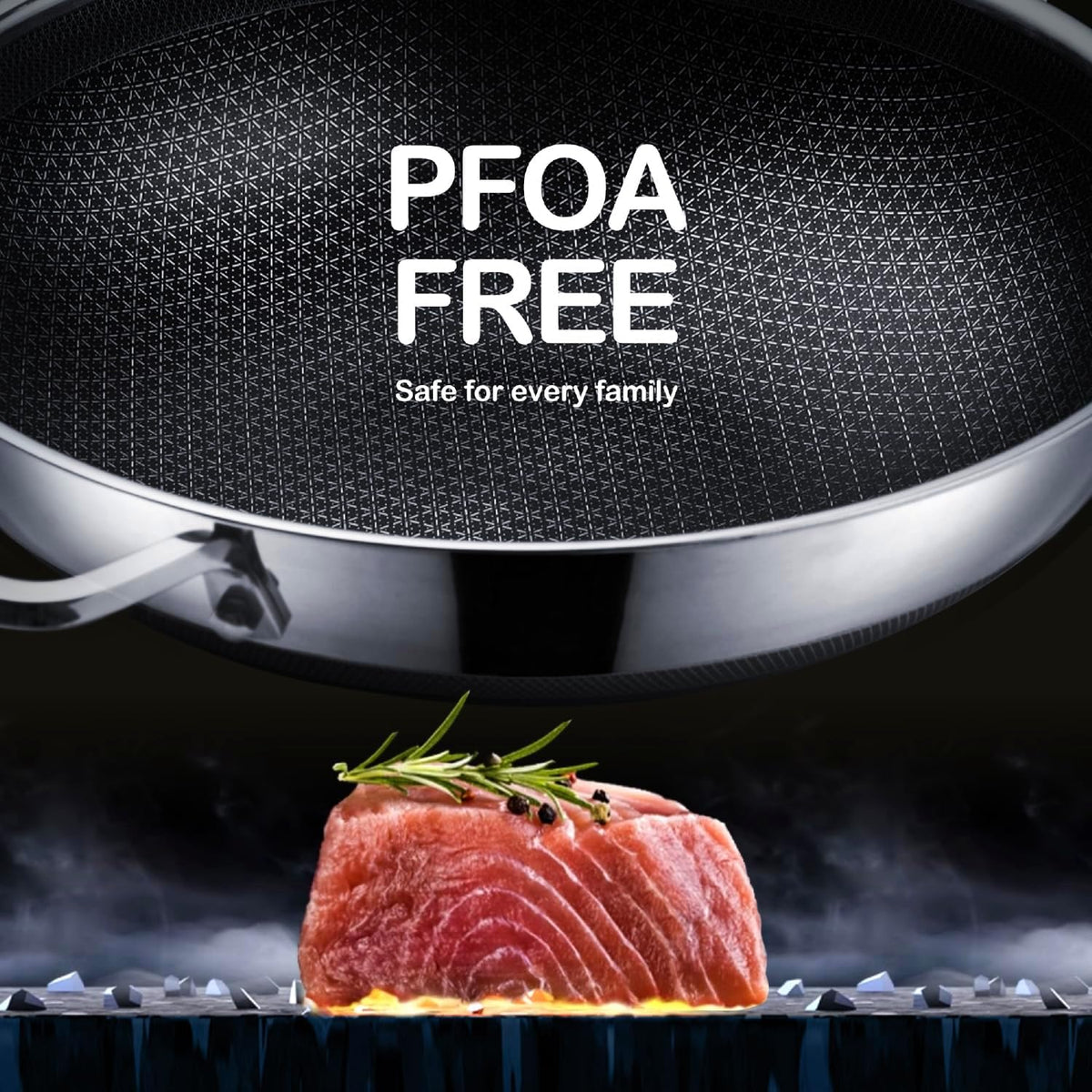 Wok Pan with Lid, 12 Inch Stainless Steel Nonstick Wok, Stir-Fry Pan – alternate view