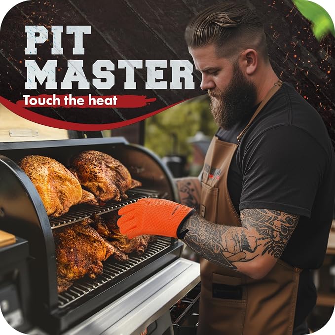 Silicone Grill Gloves Set of 2, Heat Resistant Up to 500 Degrees, Orange Flame