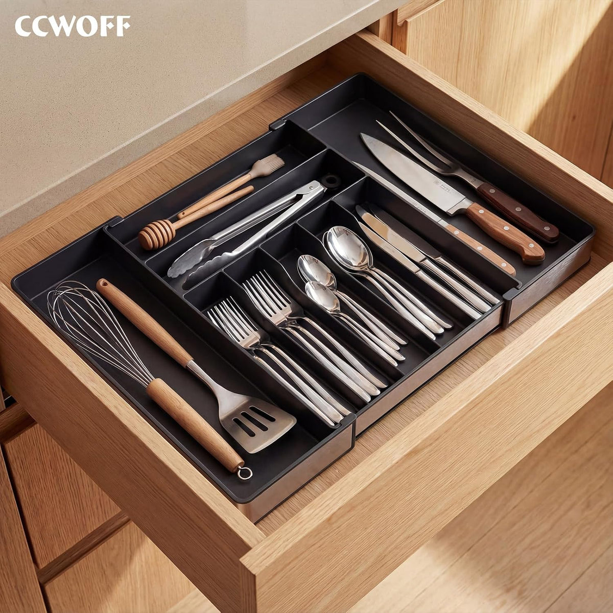 Silverware Drawer Organizer, 9 Slots Expandable Kitchen Drawer Organizer – set view