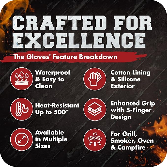 KITCHEN PERFECTION Silicone Smoker Oven Gloves -Extreme Heat Resistant BBQ - Image 8