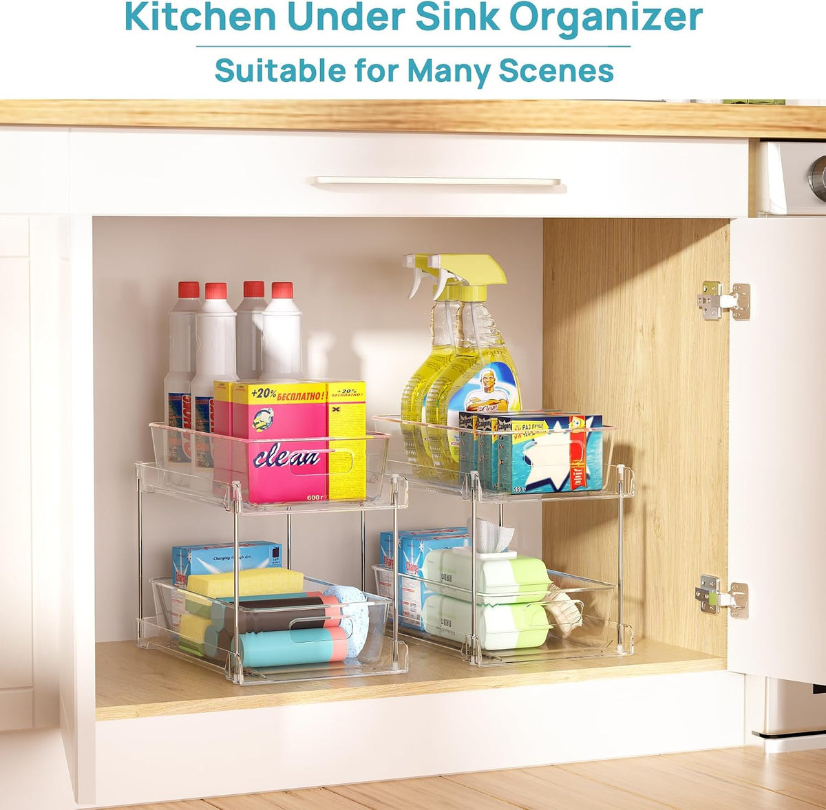 4 Pack Pull Out Bathroom Under Sink Organizer (S-Standard) – size reference