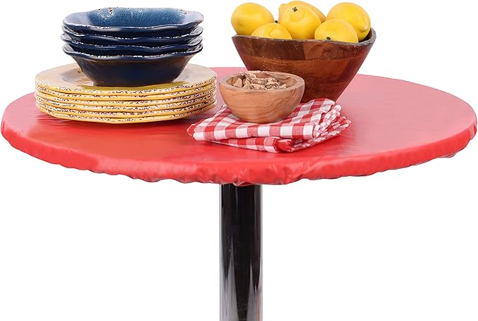 Yourtablecloth Heavy Duty Vinyl Round Fitted Tablecloth (Table Cover) with Flannel Backing Vibrant Colors Elasticized Tablecloth Great for Indoor and Outdoor Dining and Playing Cards 60” Camel Print