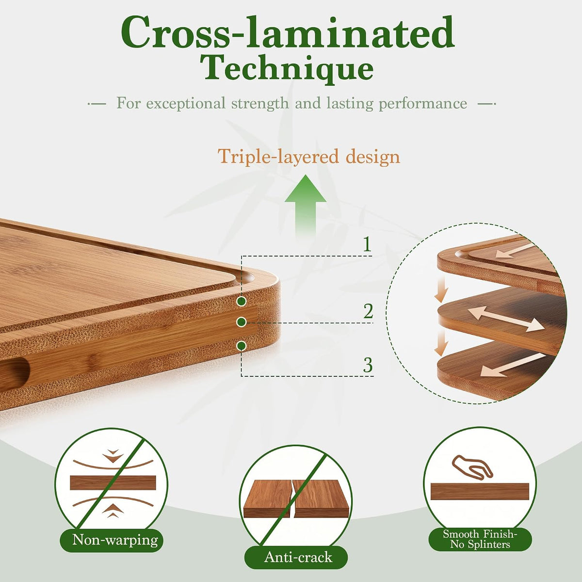Bamboo Cutting Board 3-Piece Wooden Cutting Board & Knife Sets for kitchen – alternate view