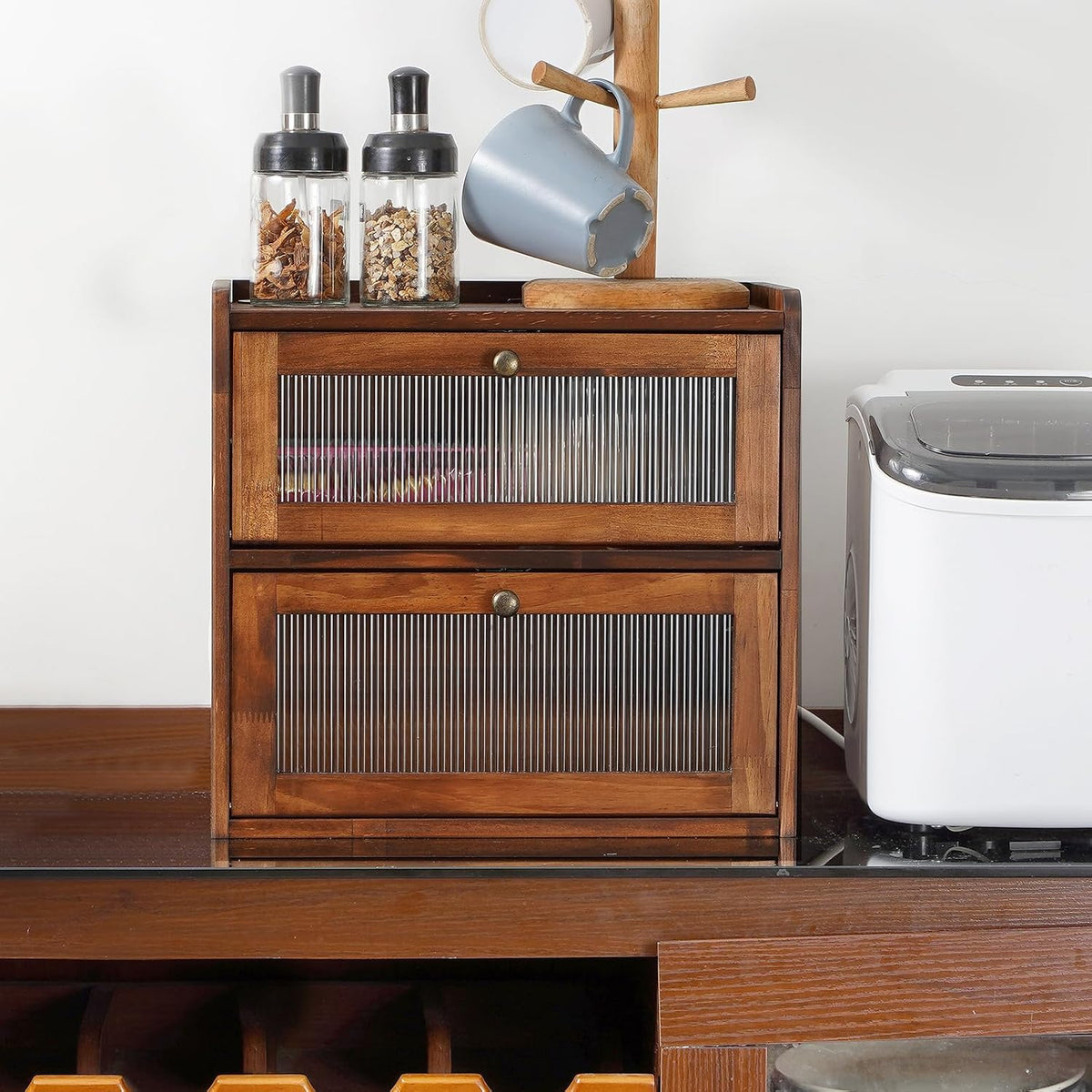 Bread Box for Kitchen Countertop Wooden Bread Storage Container Bin 2 Layer – another angle