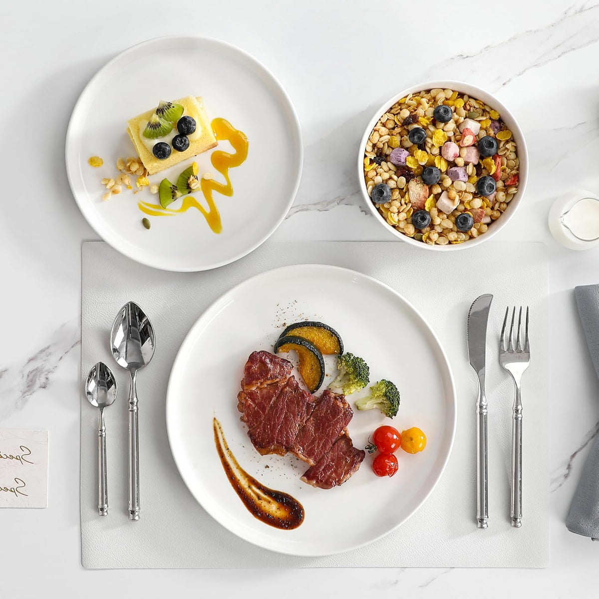 12 Pieces Porcelain Dinnerware Set, Modern White Dish Set for 4, Premium – set view