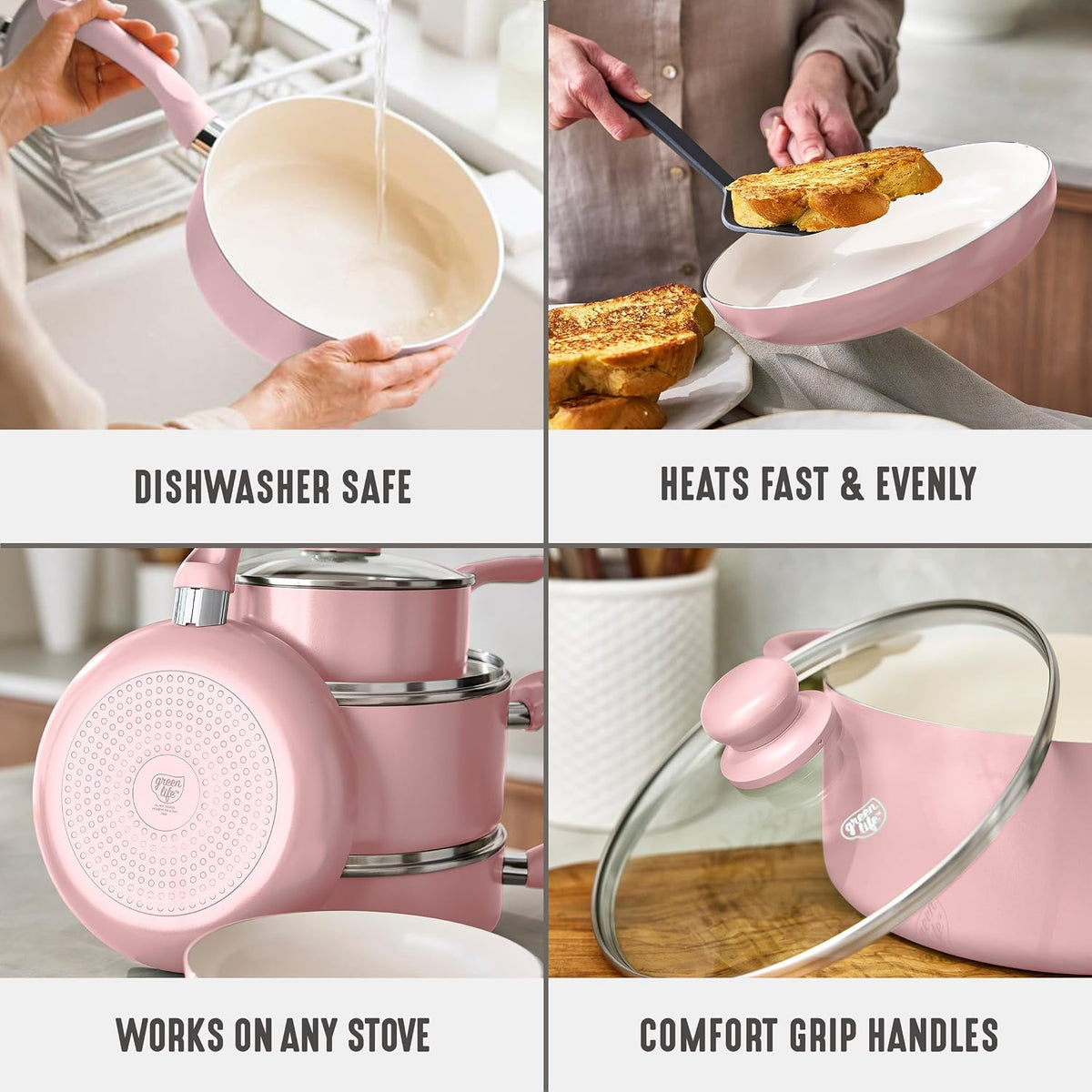 5QT Ceramic Nonstick Stockpot with Lid, Blush Pink – features