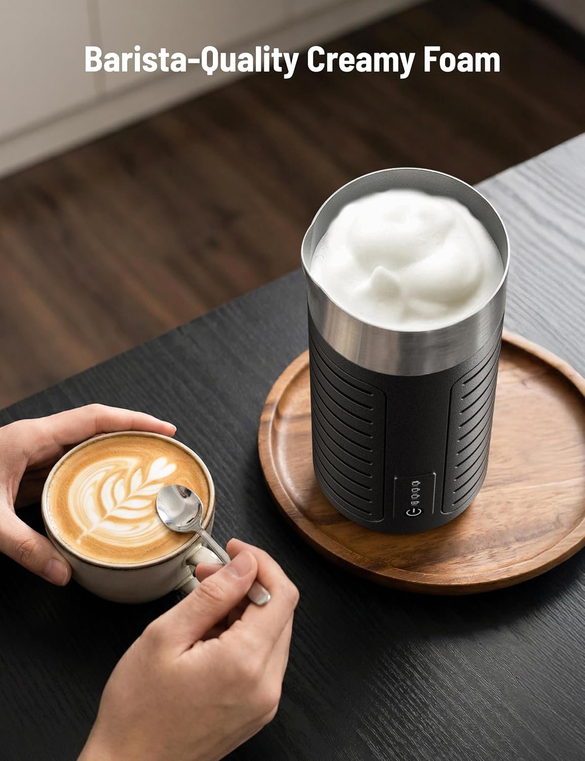 Waterproof Milk Frother and Steamer, 4-in-1 Hot/Cold Foam Maker – close-up