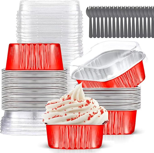 Mini Cake Pans With Lids (10oz,40 Pack) Aluminum Foil Square Cupcake Liners Brownie Baking Cups,Disposable 4”x4” Large Cupcake Pan,Jumbo Muffin Tin Ramekins Holders