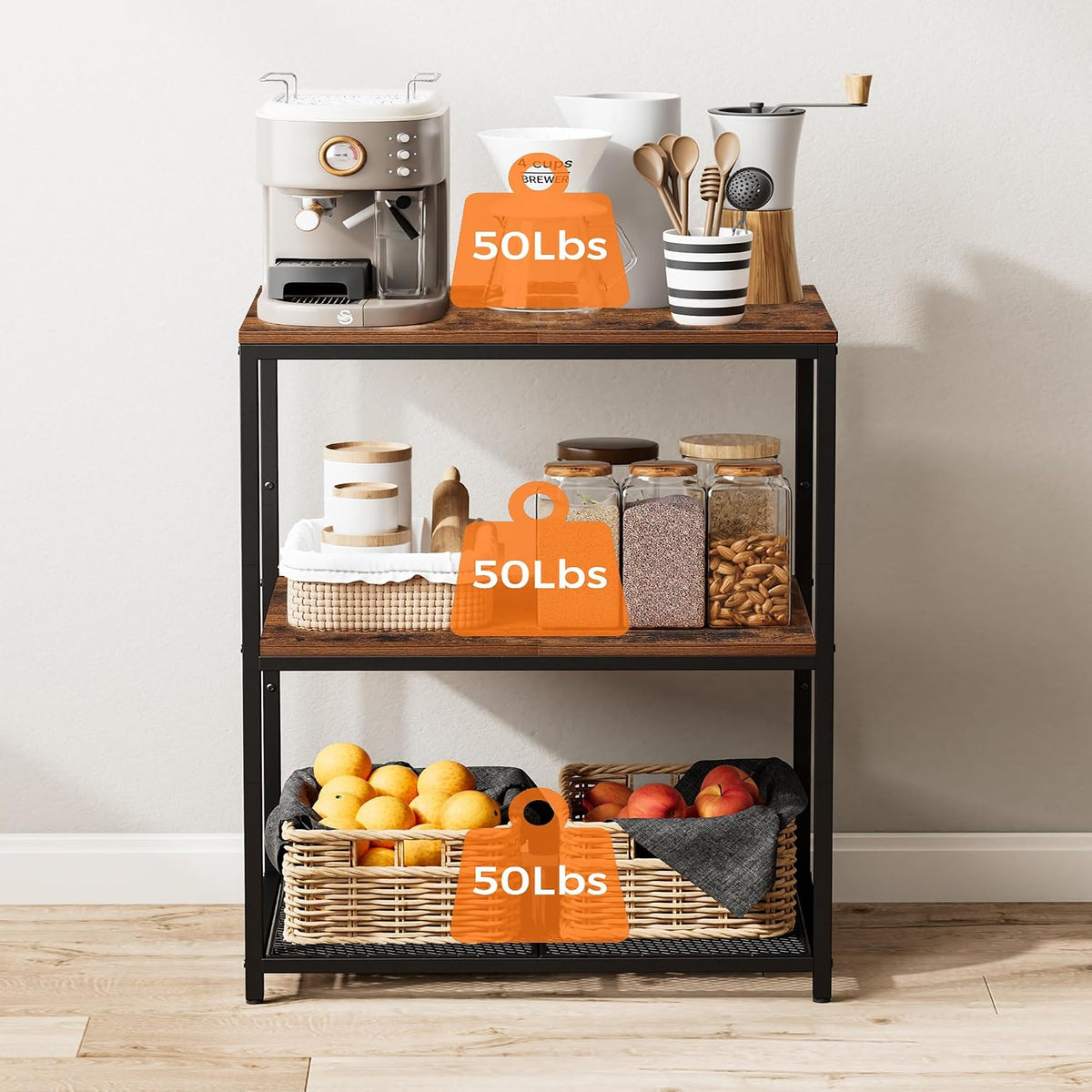 Kitchen Island with 3 Shelves, Workbench, Microwave Stand – alternate view